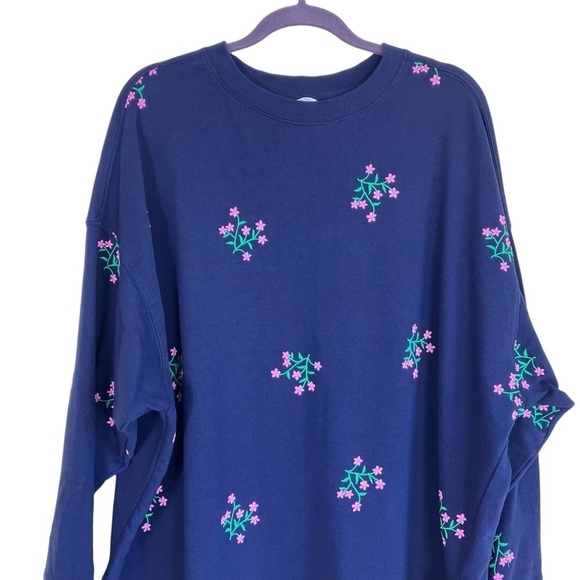 Crown & Ivy Floral Embroidered Crewneck Pullover Sweatshirt Relaxed Boho Sz XXL - Picture 3 of 16